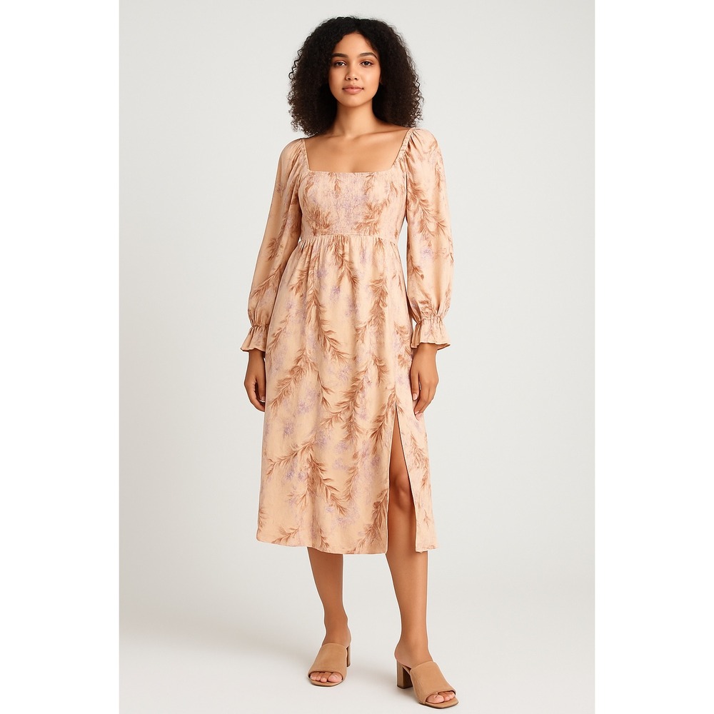 House of Harlow‎ 1960 Floral Midi Dress Smocked Long Sleeve Slit S